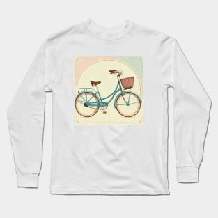 Realistic Illustration Vintage Bicycle Art in Retro Style Long Sleeve T-Shirt